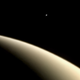 Enceladus, seen over Saturn in a photo snapped by Voyager 1 on November 13th, 1980. Image: NASA / JPL-Caltech / Ted Stryk